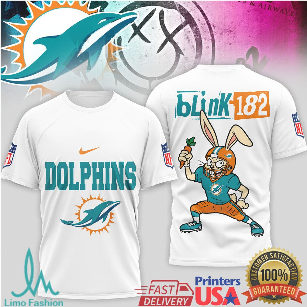 Blink 182 x Miami Dolphins Bunny Graphic Sport Shirt - Limotees LLC