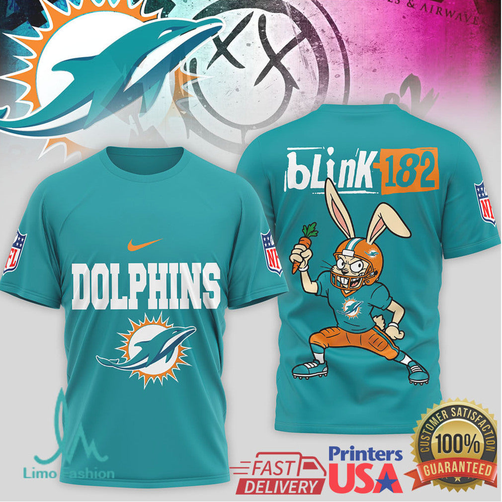 Blink 182 x Miami Dolphins Bunny Graphic Sport Shirt - Limotees LLC