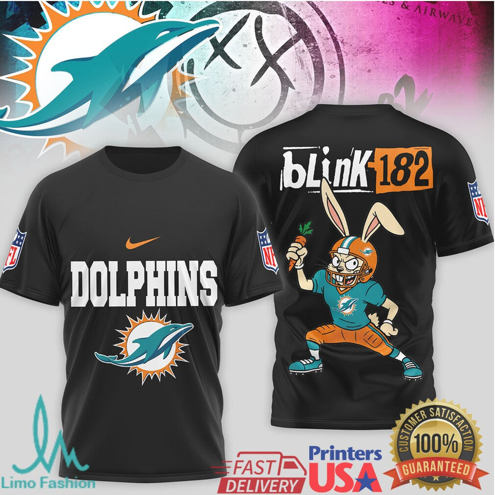 Blink 182 x Miami Dolphins Bunny Graphic Sport Shirt - Limotees LLC