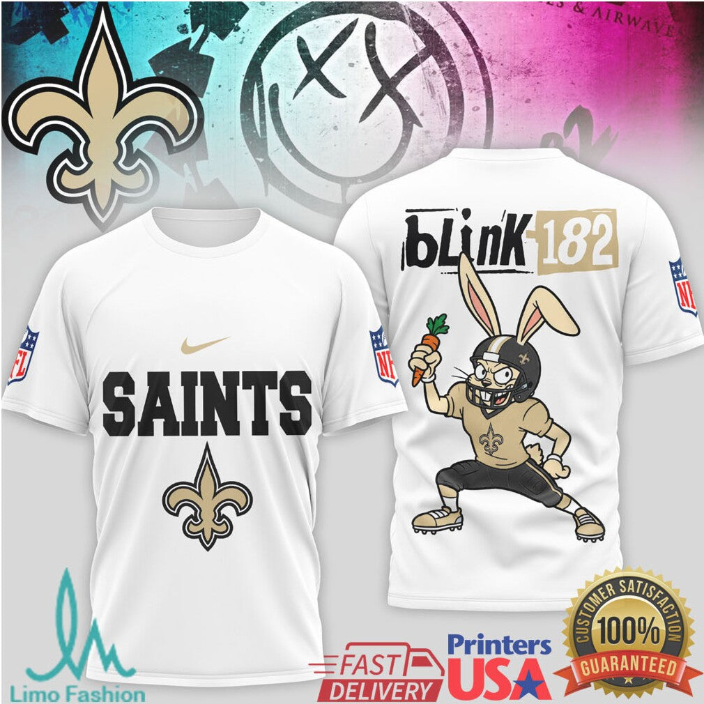 Blink 182 x New Orleans Saints Bunny Mashup T Shirt - Limotees LLC