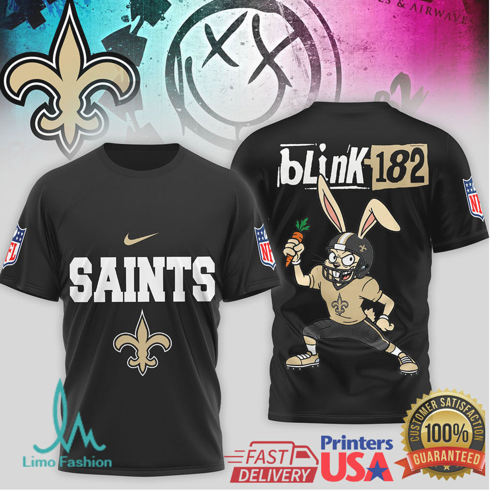 Blink 182 x New Orleans Saints Bunny Mashup T Shirt - Limotees LLC