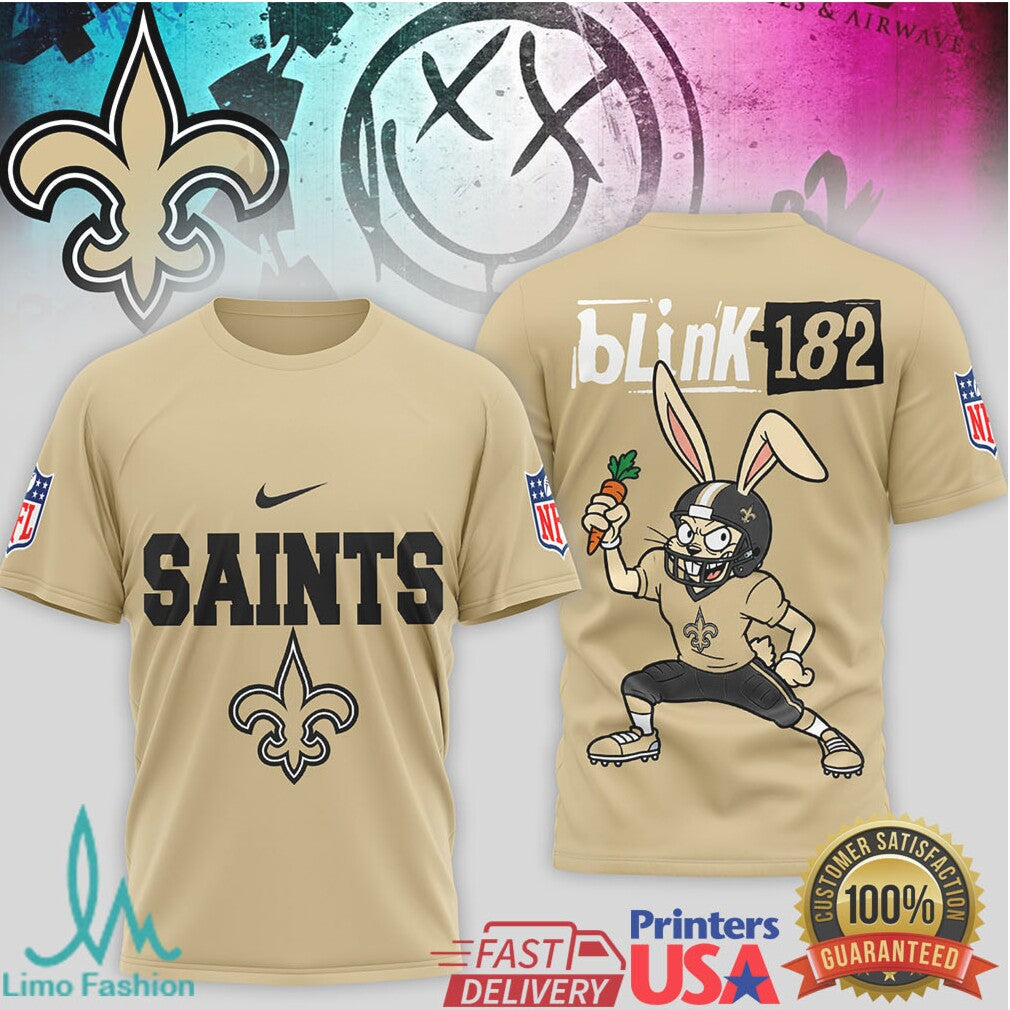 Blink 182 x New Orleans Saints Bunny Mashup T Shirt - Limotees LLC
