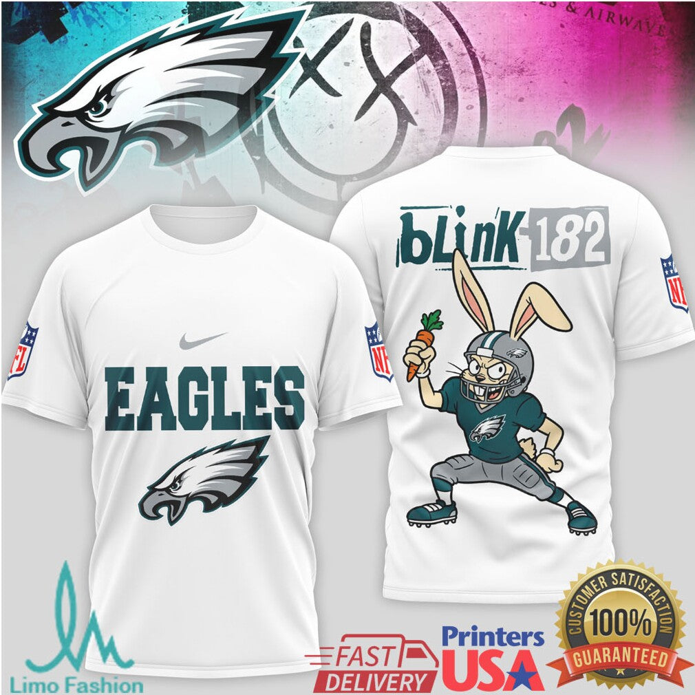 Blink 182 x Philadelphia Eagles Bunny Mascot Pop Punk NFL T Shirt - Limotees LLC