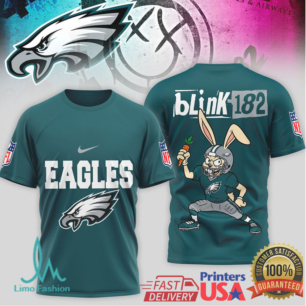 Blink 182 x Philadelphia Eagles Bunny Mascot Pop Punk NFL T Shirt - Limotees LLC
