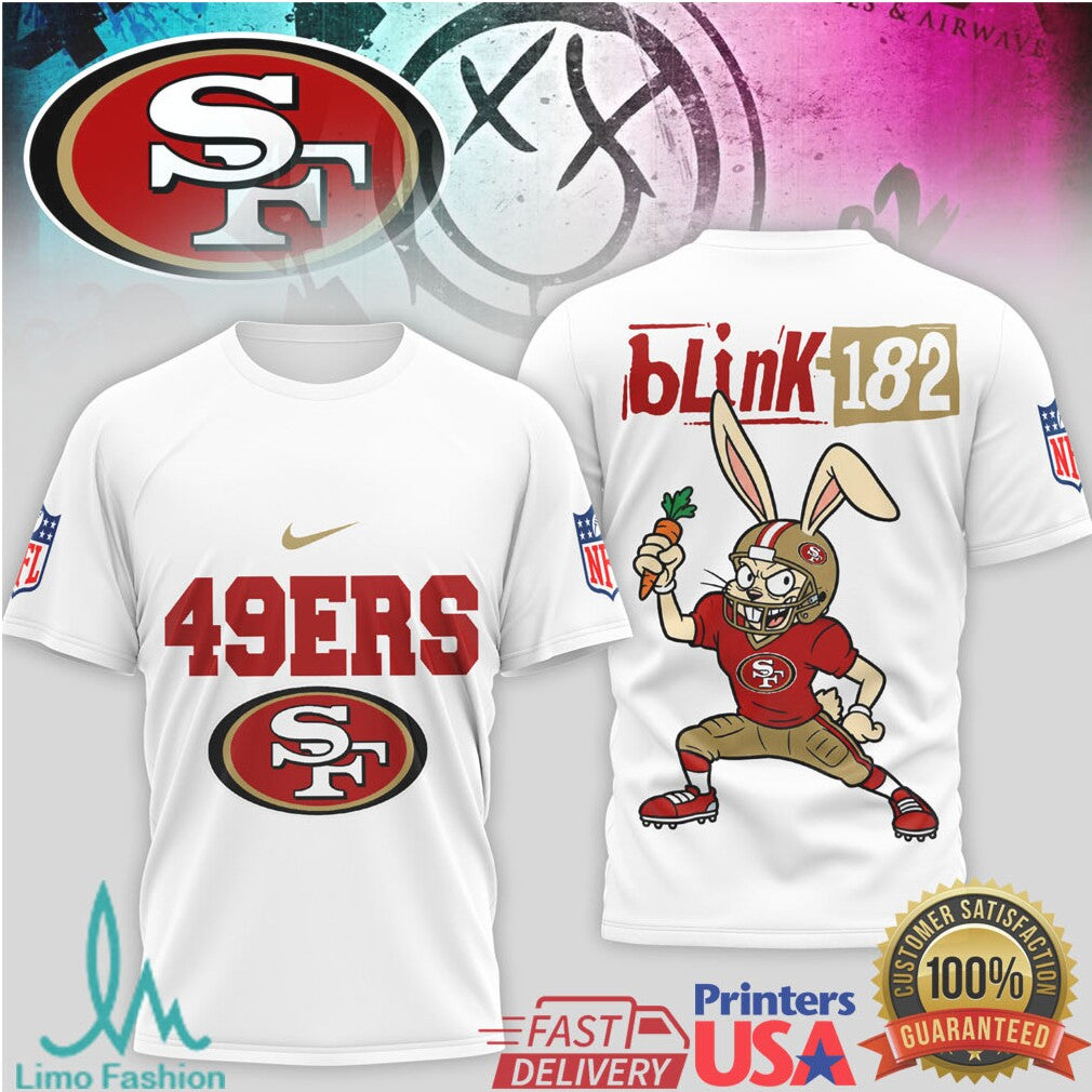 Blink 182 x San Francisco 49ers Bunny Mascot Pop Punk NFL T Shirt - Limotees LLC