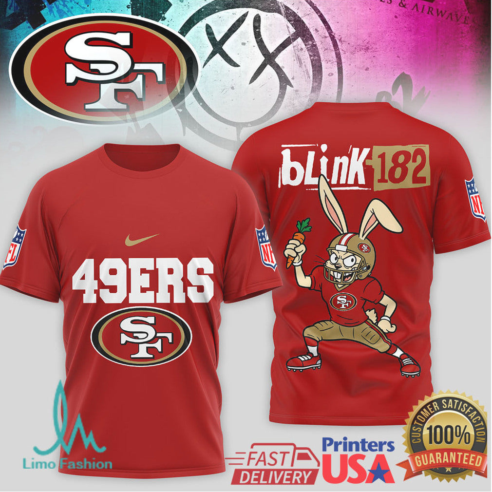Blink 182 x San Francisco 49ers Bunny Mascot Pop Punk NFL T Shirt - Limotees LLC