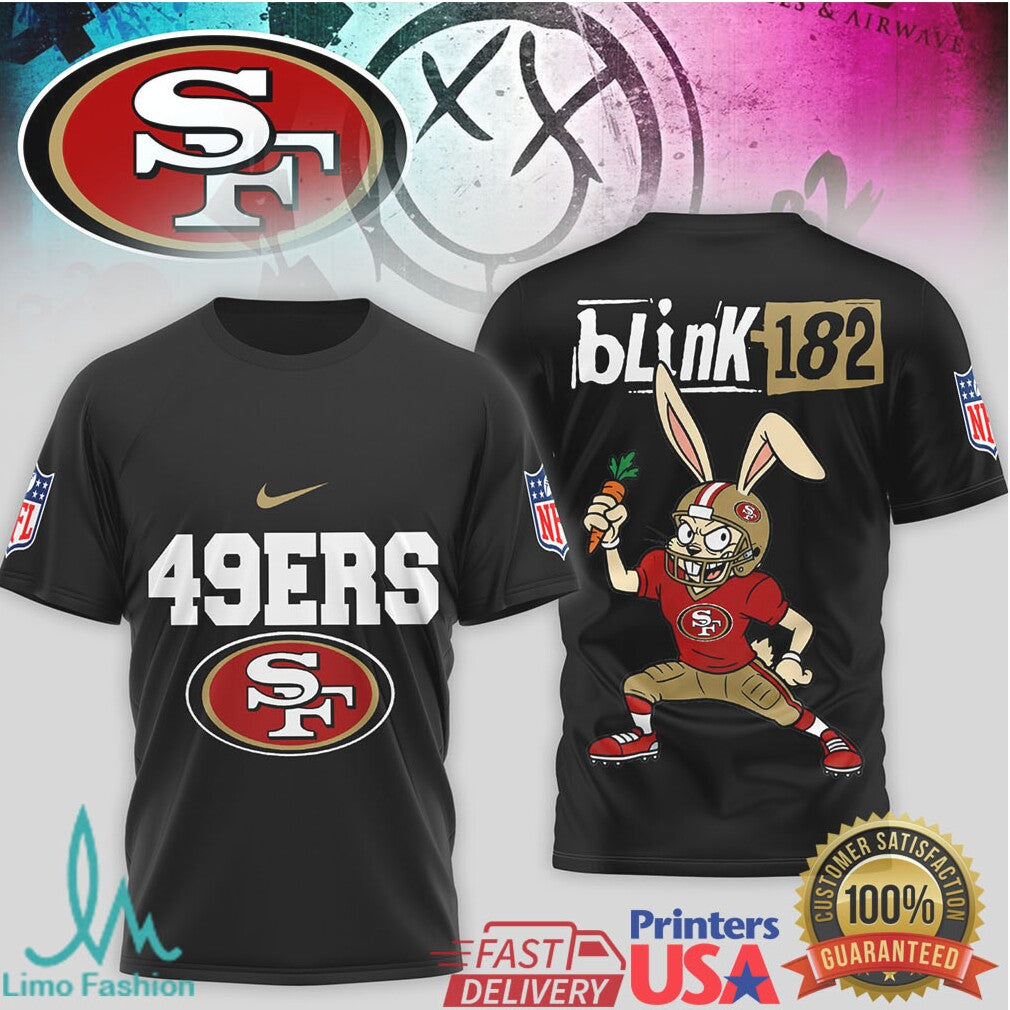 Blink 182 x San Francisco 49ers Bunny Mascot Pop Punk NFL T Shirt - Limotees LLC