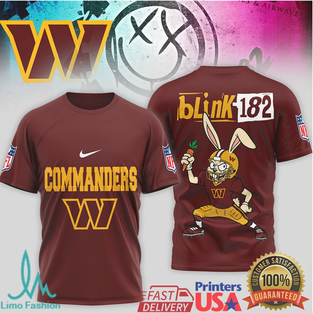 Blink 182 x Washington Commanders Bunny Mascot Pop Punk NFL T Shirt - Limotees LLC
