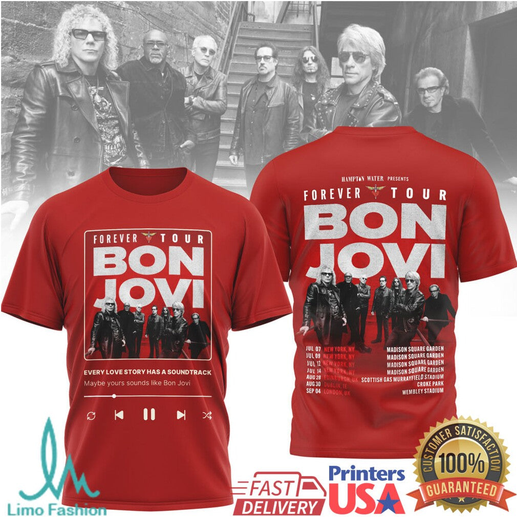 Bon Jovi Forever Tour 2026 Madison Square Garden Red Tribute T Shirt - Limotees LLC