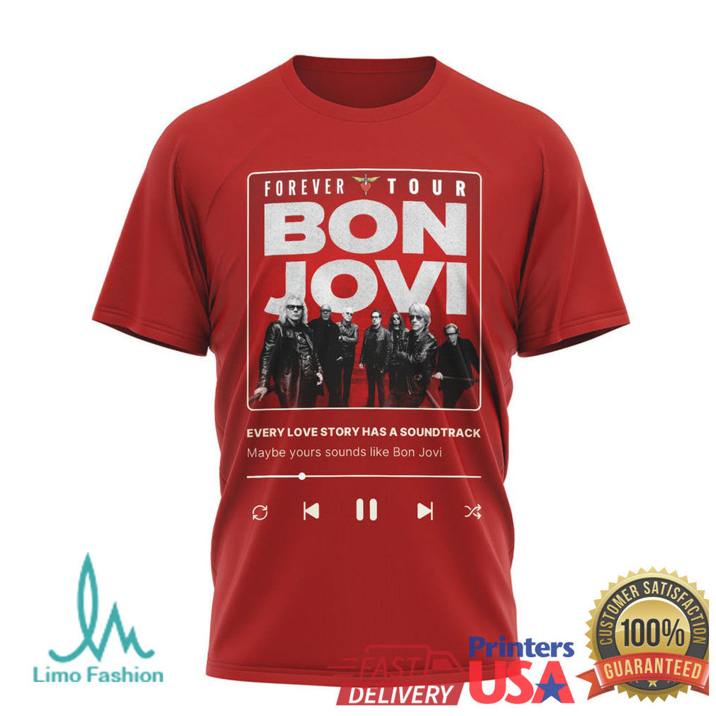 Bon Jovi Forever Tour Music Player Style Red Graphic T Shirt - Limotees LLC