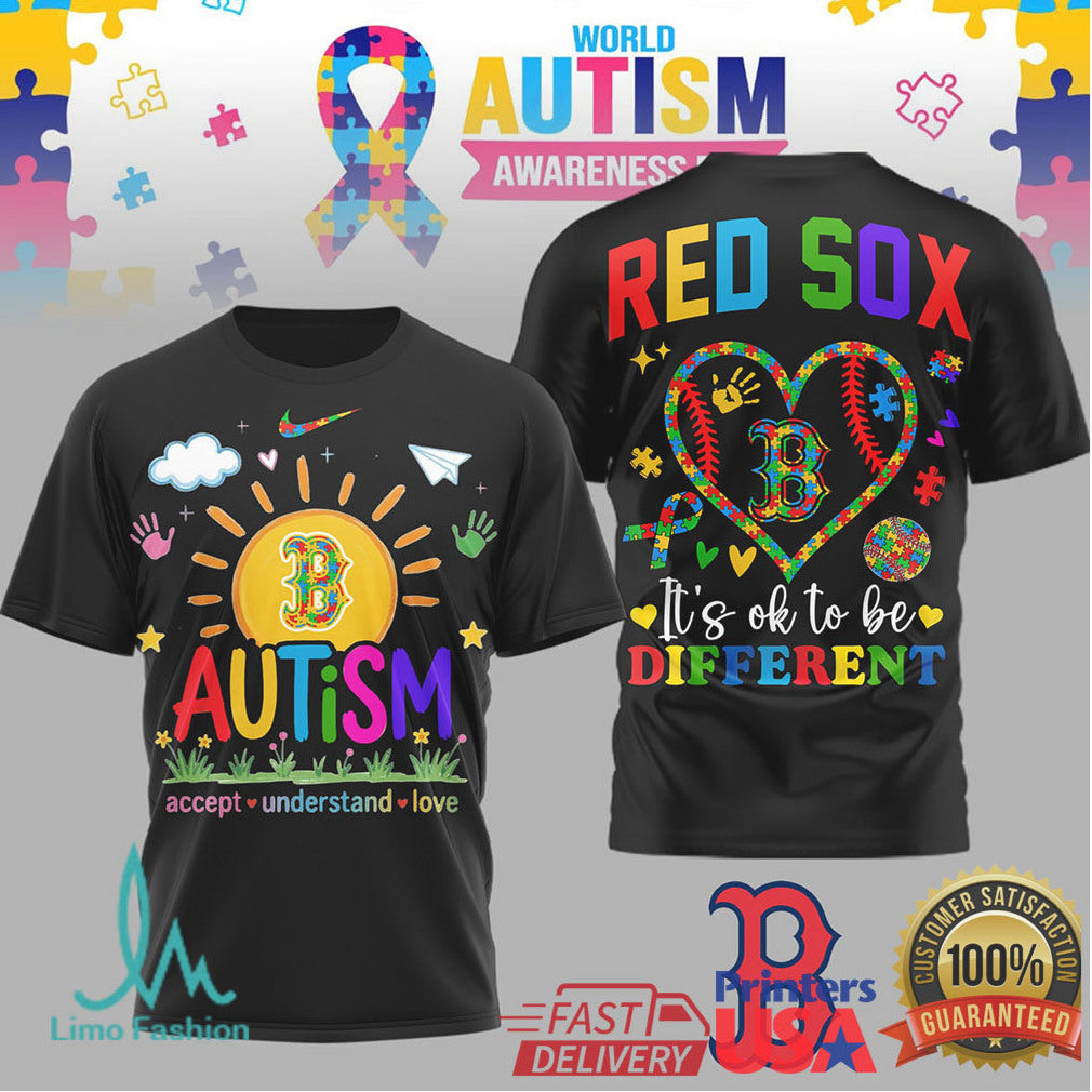 Boston Red Sox World Autism Awareness It's OK To Be Different T Shirt - Limotees LLC
