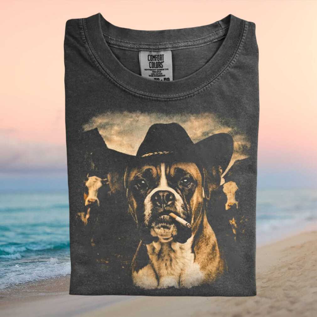 Boxer Dog Cowboy Hat Smoking Vintage Western T Shirt - Limotees LLC