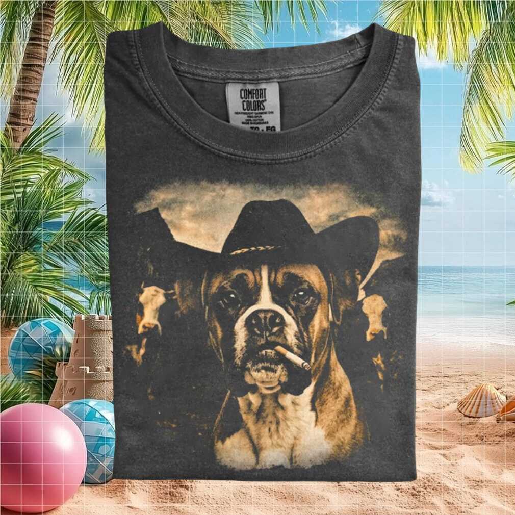 Boxer Dog Cowboy Hat Smoking Vintage Western T Shirt - Limotees LLC