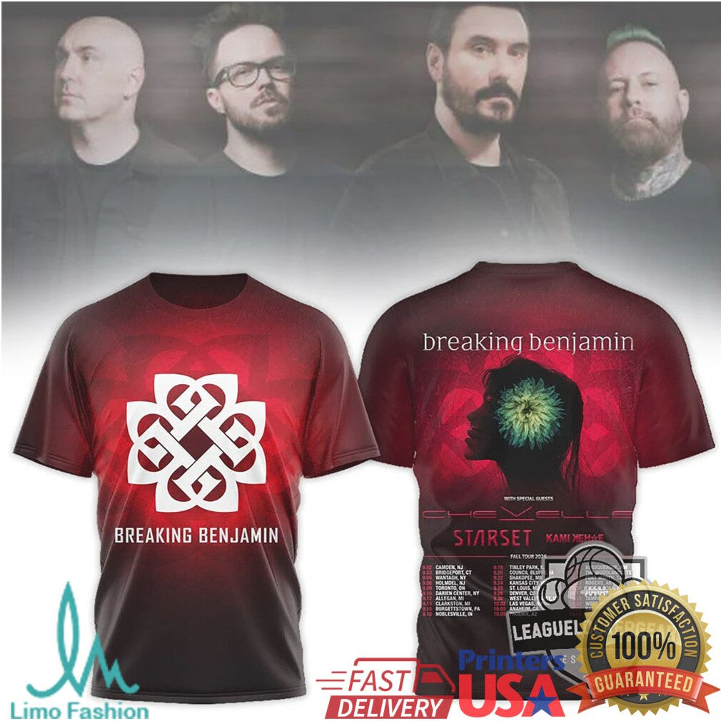 Breaking Benjamin 2026 Tour with Chevelle & Starset Red Gradient T Shirt - Limotees LLC