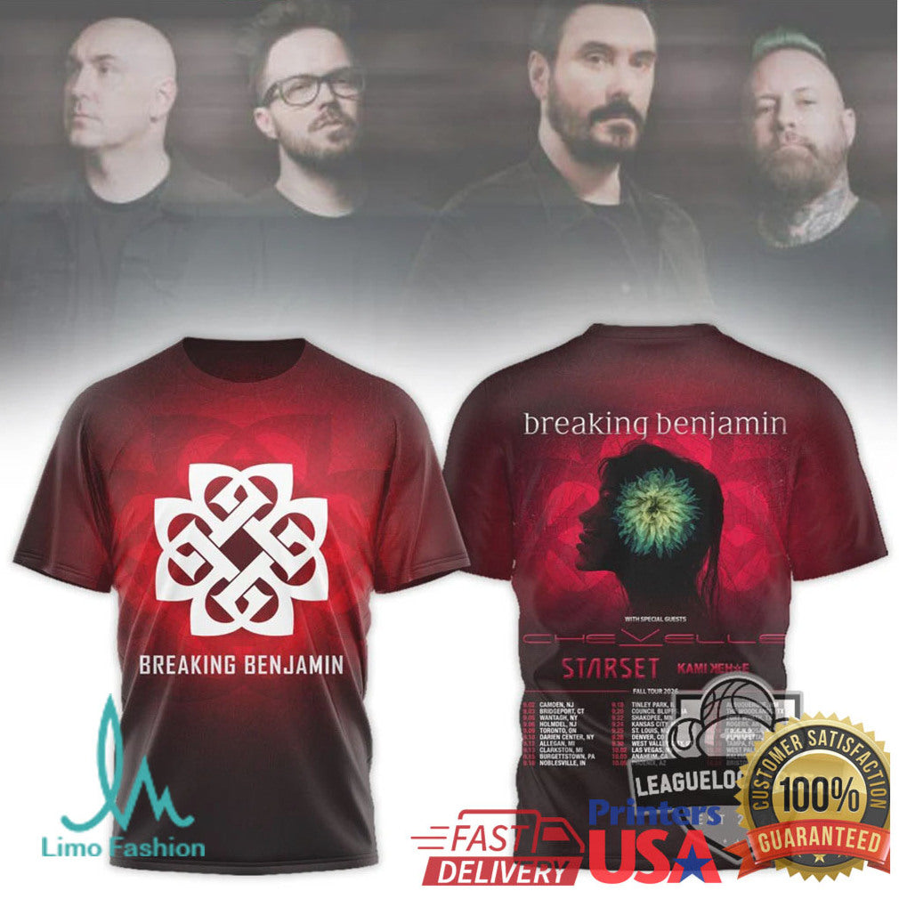 Breaking Benjamin 2026 Tour with Chevelle & Starset Red Gradient T Shirt - Limotees LLC