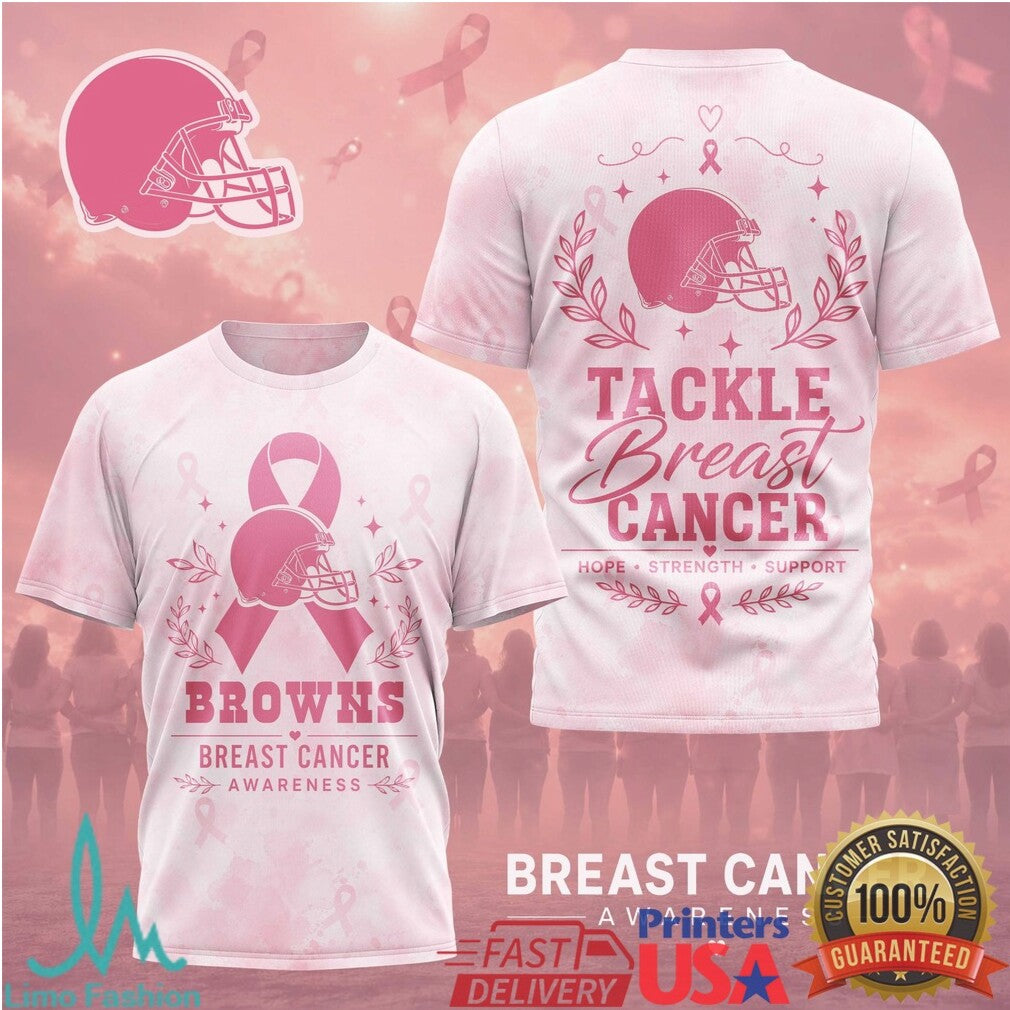 Browns Tackle Breast Cancer Awareness Pink Ribbon T Shirt - Limotees LLC