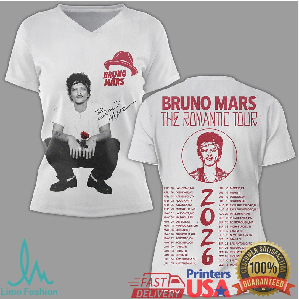 Bruno Mars The Romantic Tour 2026 Official Concert Merchandise - Limotees LLC