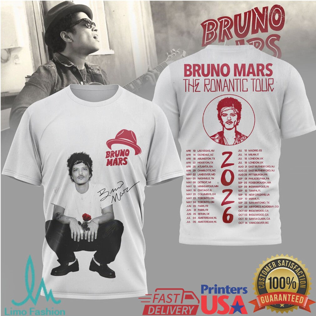 Bruno Mars The Romantic Tour 2026 Official Concert Merchandise - Limotees LLC