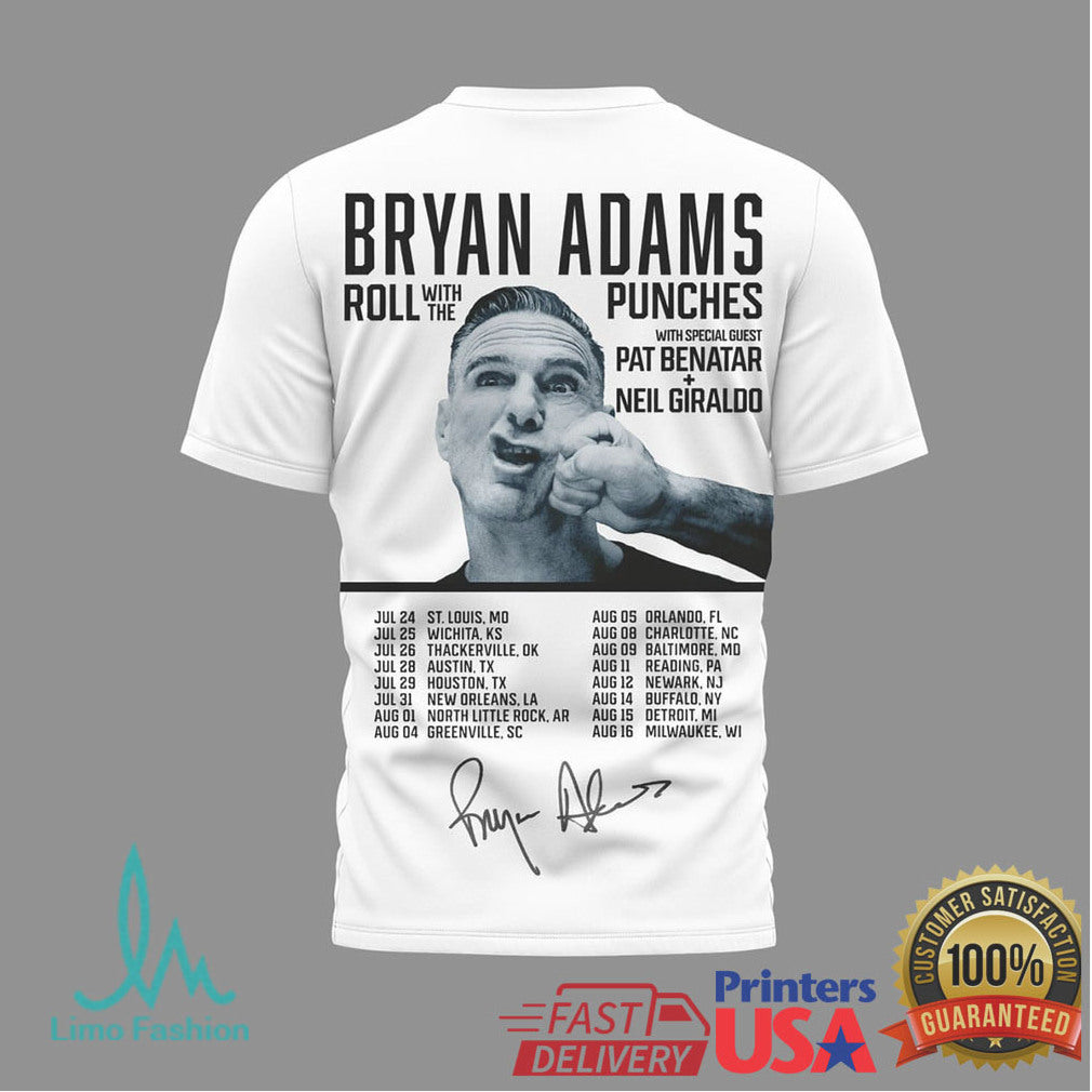 Bryan Adams Roll With The Punches Tour 2026 Featuring Pat Benatar T Shirt - Limotees LLC