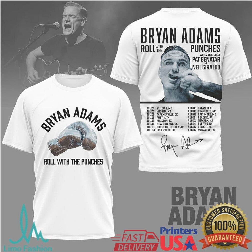 Bryan Adams Roll With The Punches Tour 2026 Featuring Pat Benatar T Shirt - Limotees LLC