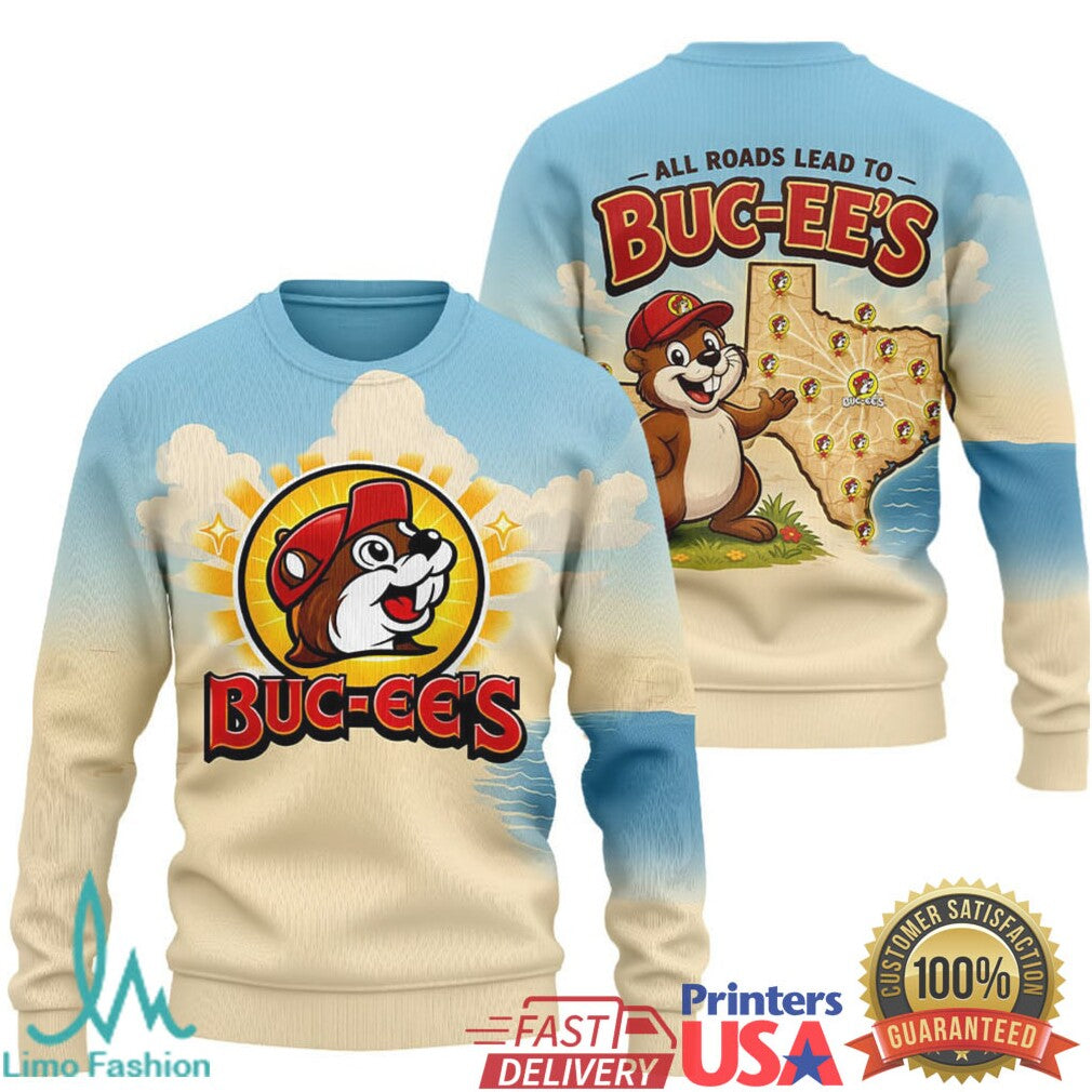 Buc ee’s All Roads Lead To Buc ee’s Texas Map Beach Sunset T Shirt - Limotees LLC