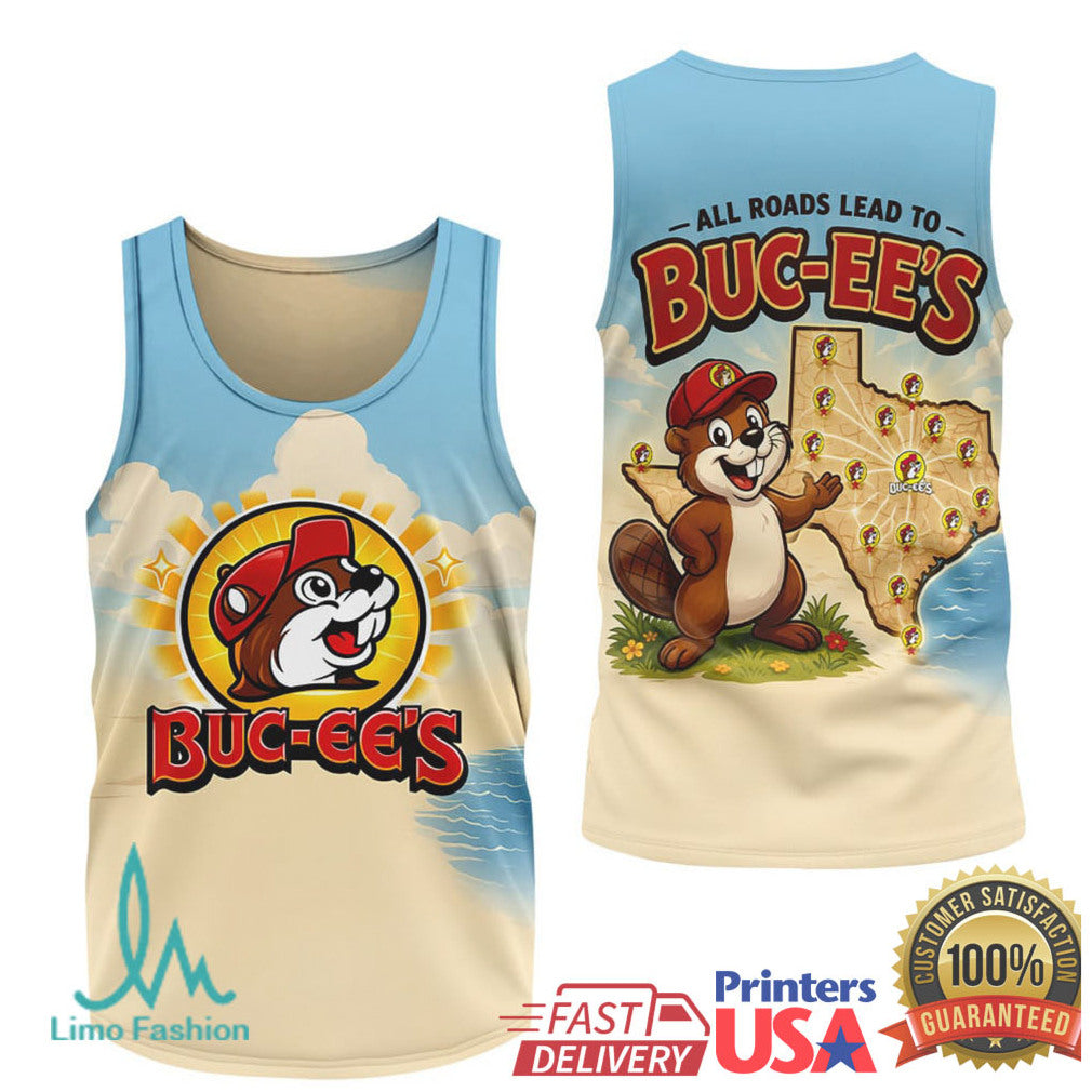 Buc ee’s All Roads Lead To Buc ee’s Texas Map Beach Sunset T Shirt - Limotees LLC