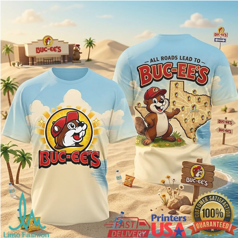 Buc ee’s All Roads Lead To Buc ee’s Texas Map Beach Sunset T Shirt - Limotees LLC