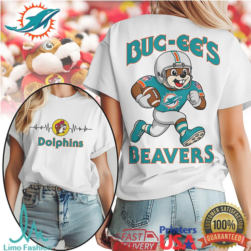 Buc ee's Beavers x Miami Dolphins Football Mascot T Shirt - Limotees LLC