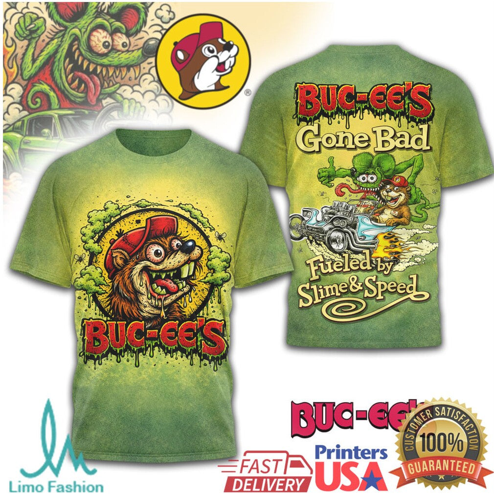 Buc ee's Gone Bad “Fueled by Slime & Speed” Rat Fink Style T Shirt - Limotees LLC