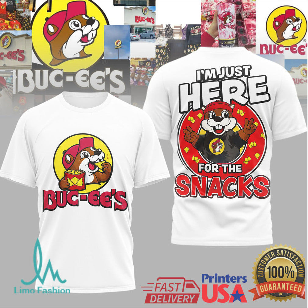 Buc ee’s I’m Just Here For The Snacks Beaver Mascot Graphic Tee - Limotees LLC