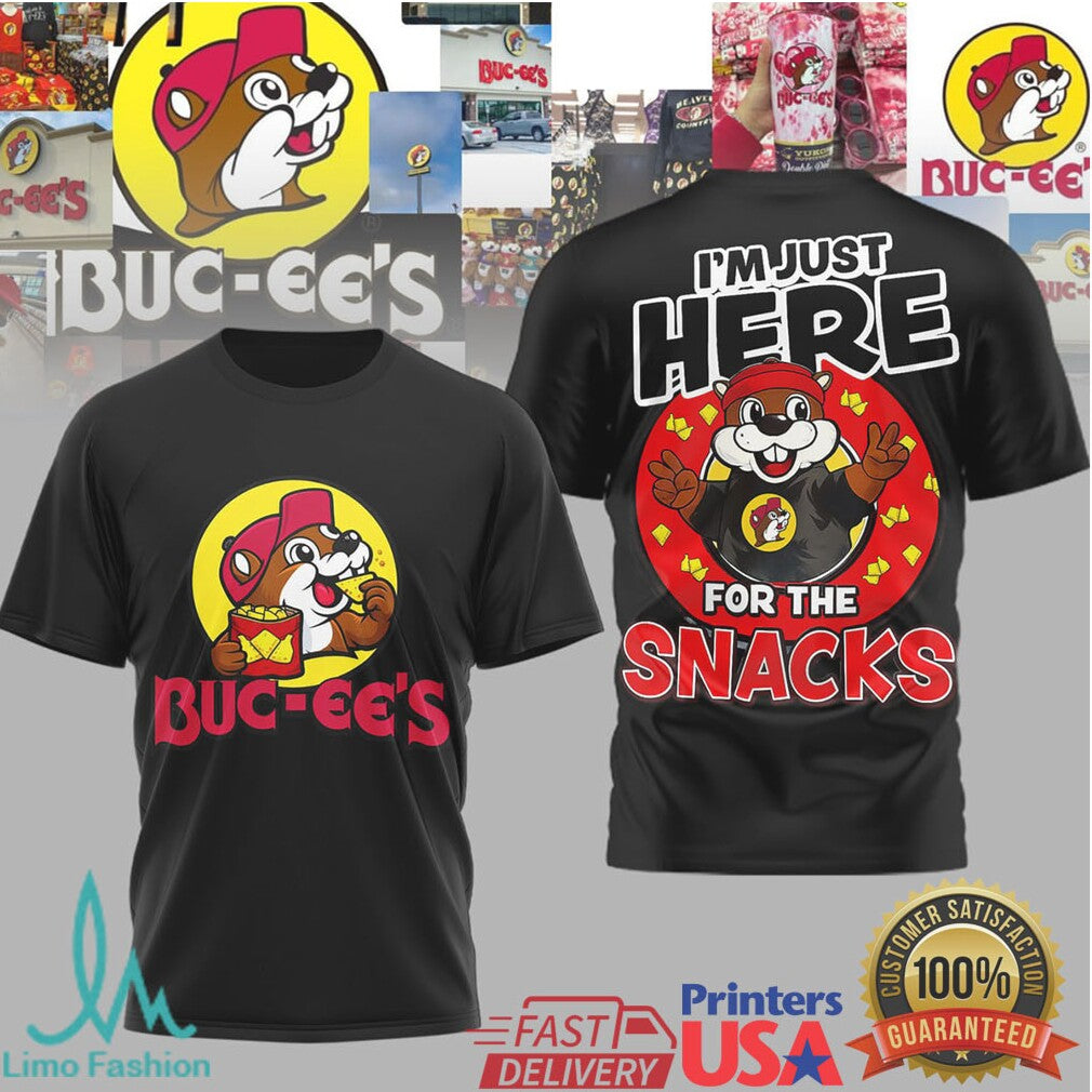 Buc ee’s I’m Just Here For The Snacks Beaver Mascot Graphic Tee - Limotees LLC