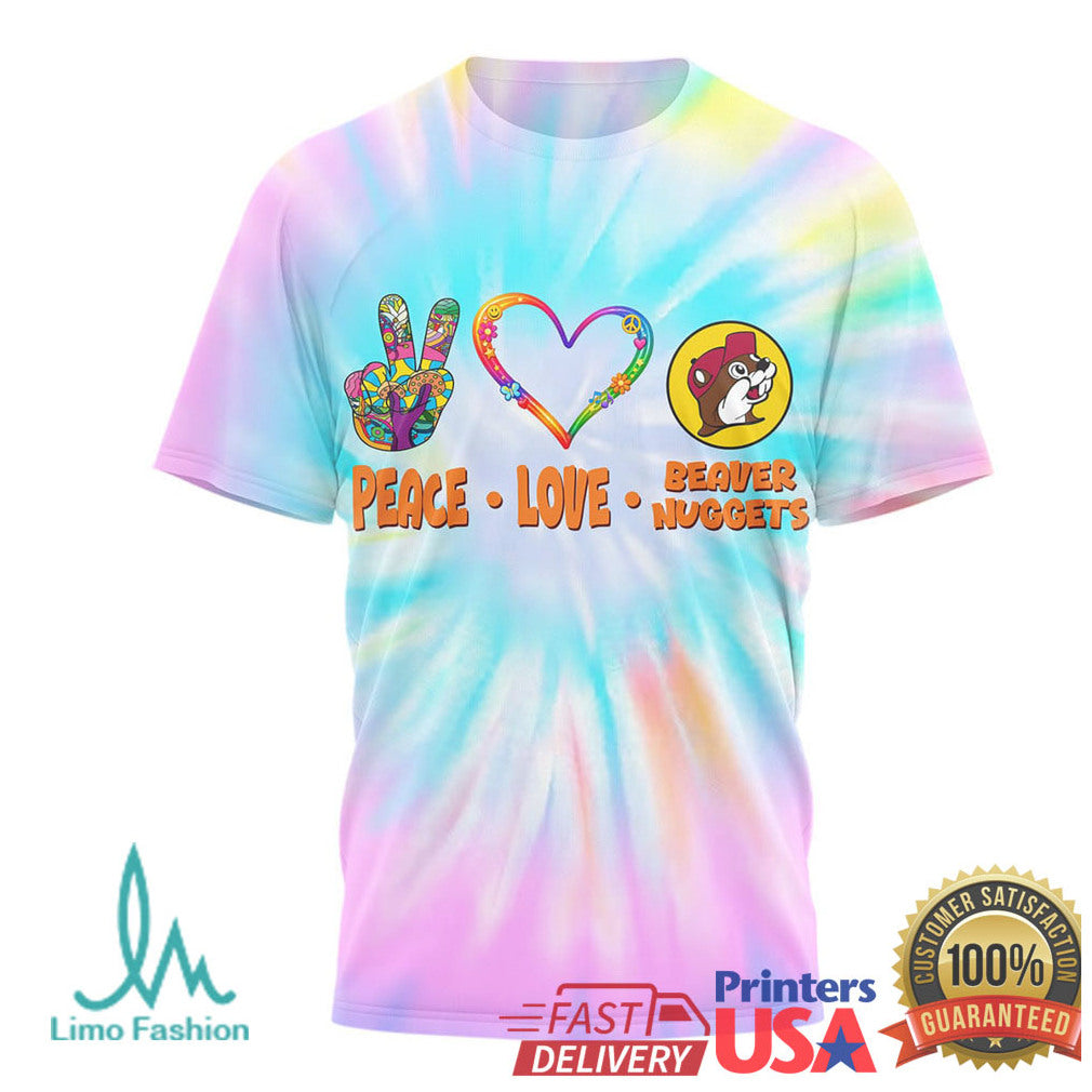 Buc ee's Peace Love Beaver Nuggets Pastel Tie Dye Graphic T Shirt - Limotees LLC