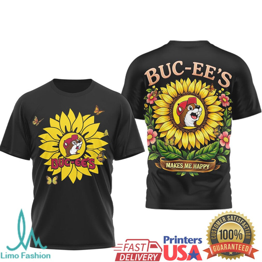 Buc ee's Sunflower “Makes Me Happy” Black T Shirt - Limotees LLC