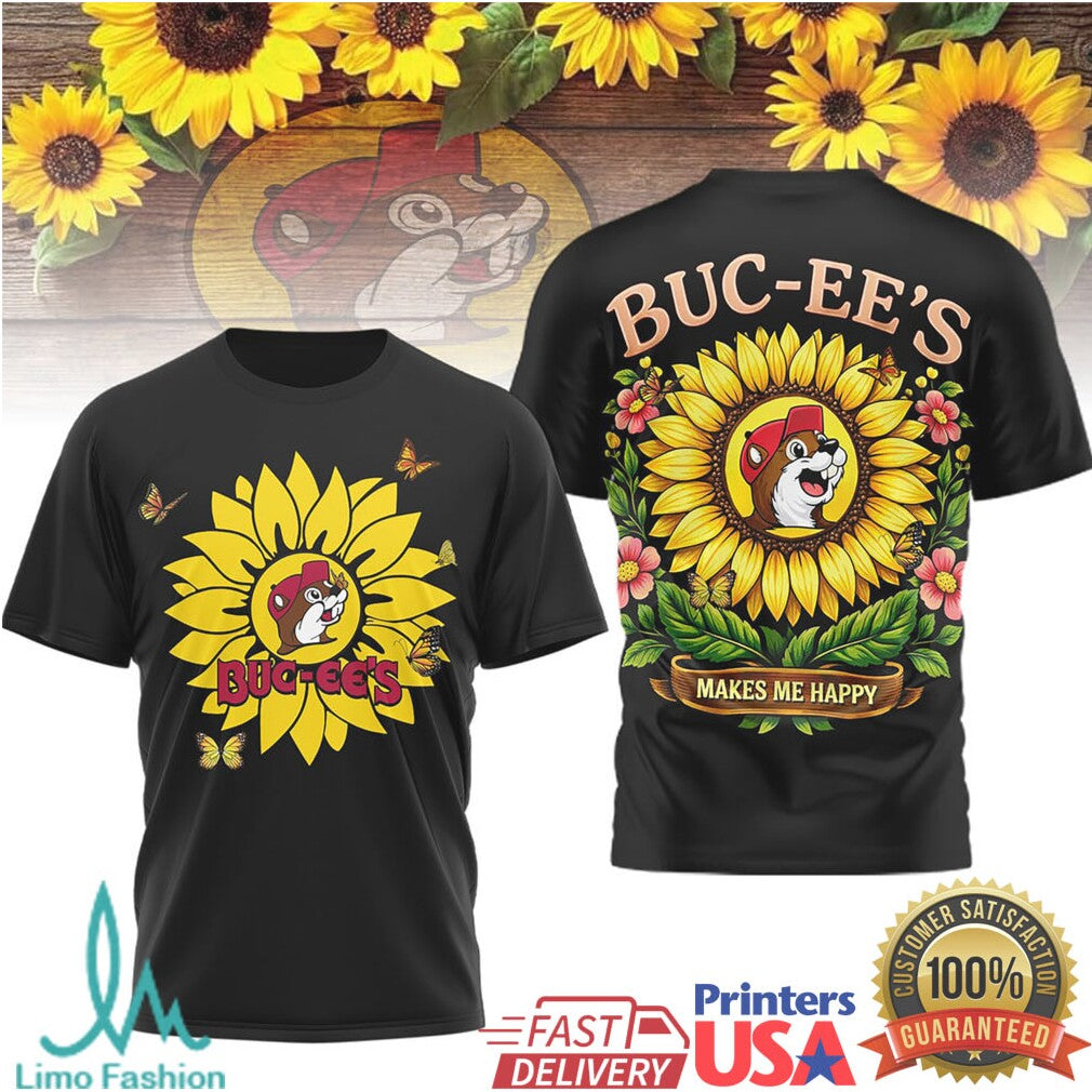 Buc ee's Sunflower “Makes Me Happy” Black T Shirt - Limotees LLC