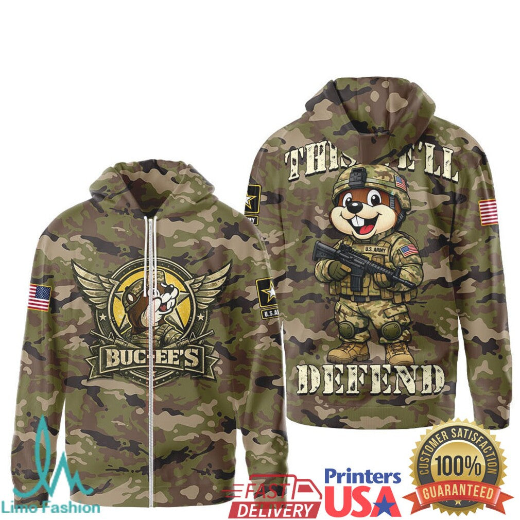 Buc ee's U.S. Army “This We'll Defend” Military Camo Graphic Apparel T Shirt - Limotees LLC