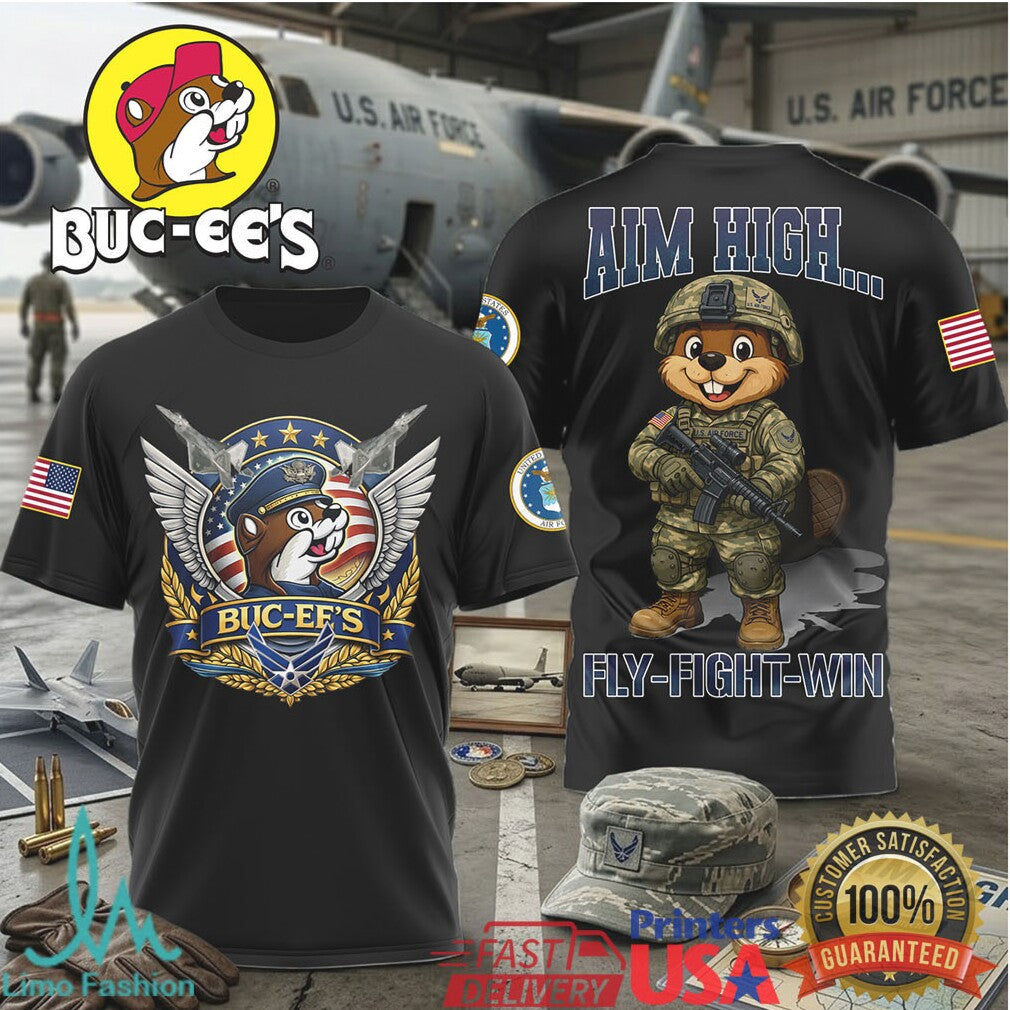 Buc ee’s US Air Force Aim High Fly FighWin Military Tribute T Shirt - Limotees LLC