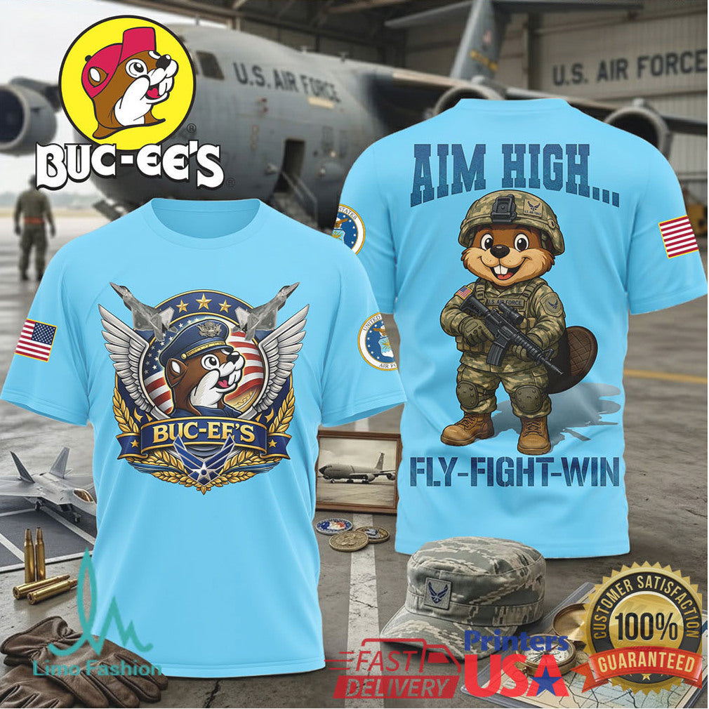 Buc ee’s US Air Force Aim High Fly FighWin Military Tribute T Shirt - Limotees LLC