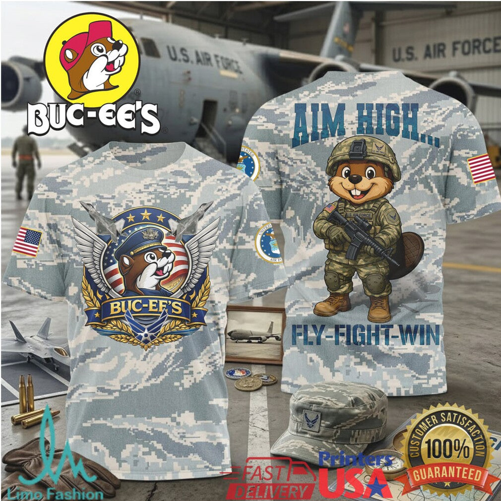 Buc ee’s US Air Force Aim High Fly FighWin Military Tribute T Shirt - Limotees LLC
