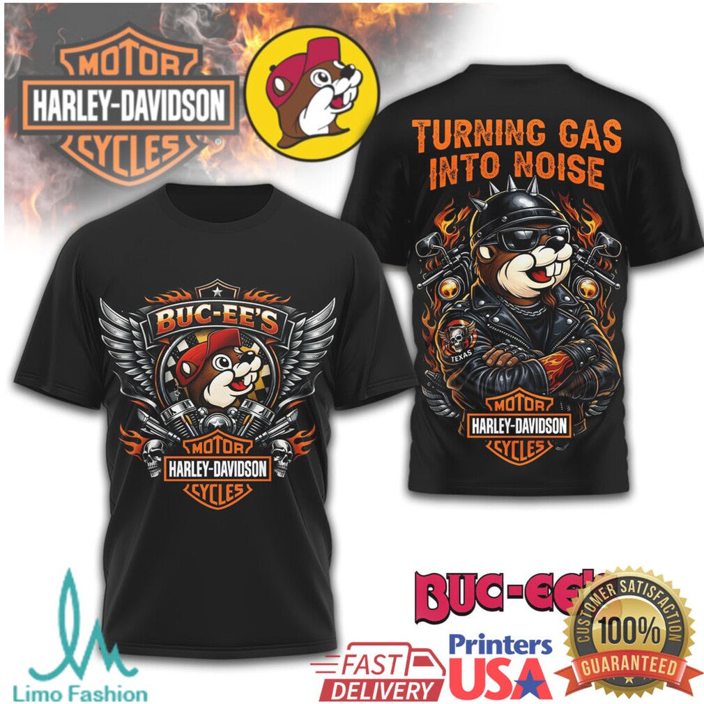 Buc ee's x Harley Davidson Style “Turning Gas Into Noise” Biker T Shirt - Limotees LLC