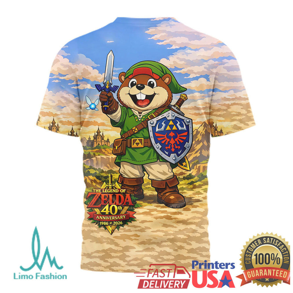 Buc ee's x The Legend of Zelda 40th Anniversary Link Beaver All Over Print T Shirt - Limotees LLC