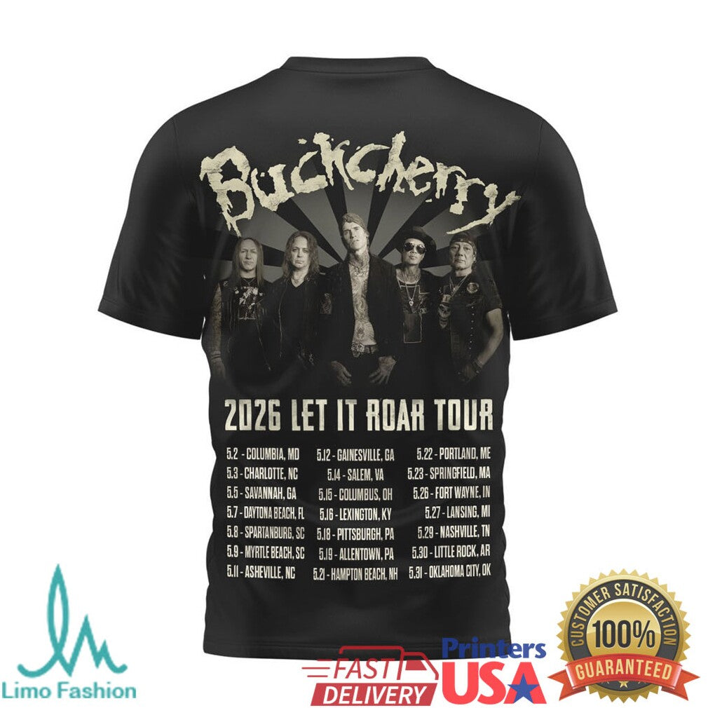 Buckcherry 2026 Let It Roar Tour T Shirt Rock N Roll Skull Signatures - Limotees LLC