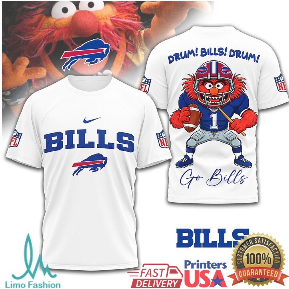 Buffalo Bills Animal Muppet Drum! Bills! Drum! 3D T Shirt - Limotees LLC