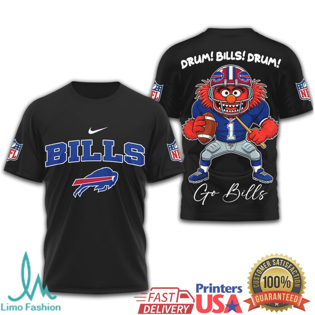 Buffalo Bills Animal Muppet Drum! Bills! Drum! 3D T Shirt - Limotees LLC