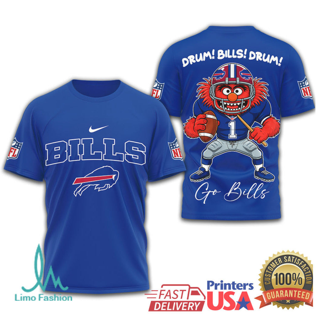 Buffalo Bills Animal Muppet Drum! Bills! Drum! 3D T Shirt - Limotees LLC
