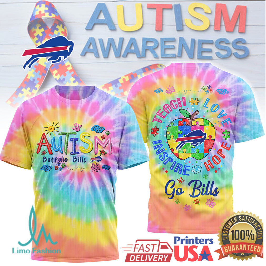 Buffalo Bills Autism Awareness Teach Love Inspire Hope Football T Shirt - Limotees LLC