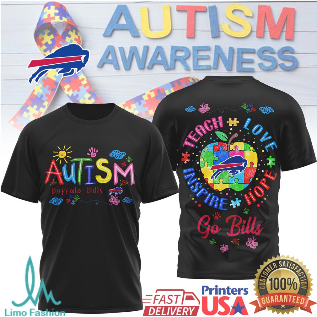Buffalo Bills Autism Awareness Teach Love Inspire Hope Football T Shirt - Limotees LLC