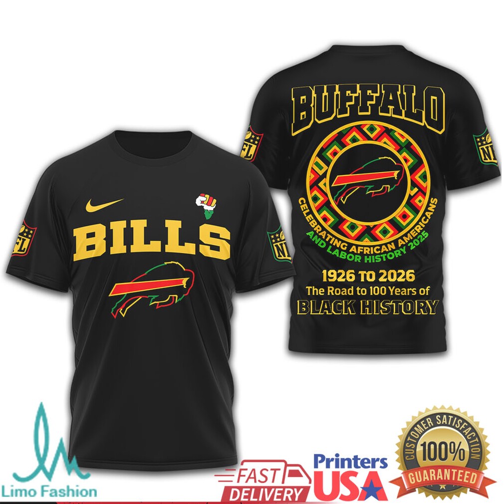Buffalo Bills Black History Celebration Tee Road to 100 Years African American Labor History - Limotees LLC