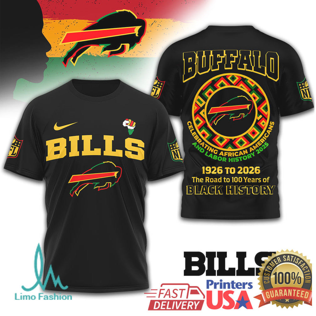 Buffalo Bills Black History Celebration Tee Road to 100 Years African American Labor History - Limotees LLC