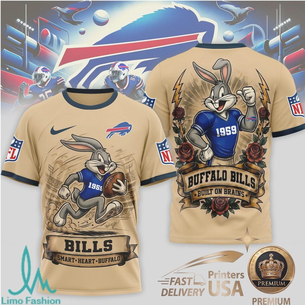 Buffalo Bills Bugs Bunny Smart Heart Built On Brains T Shirt - Limotees LLC
