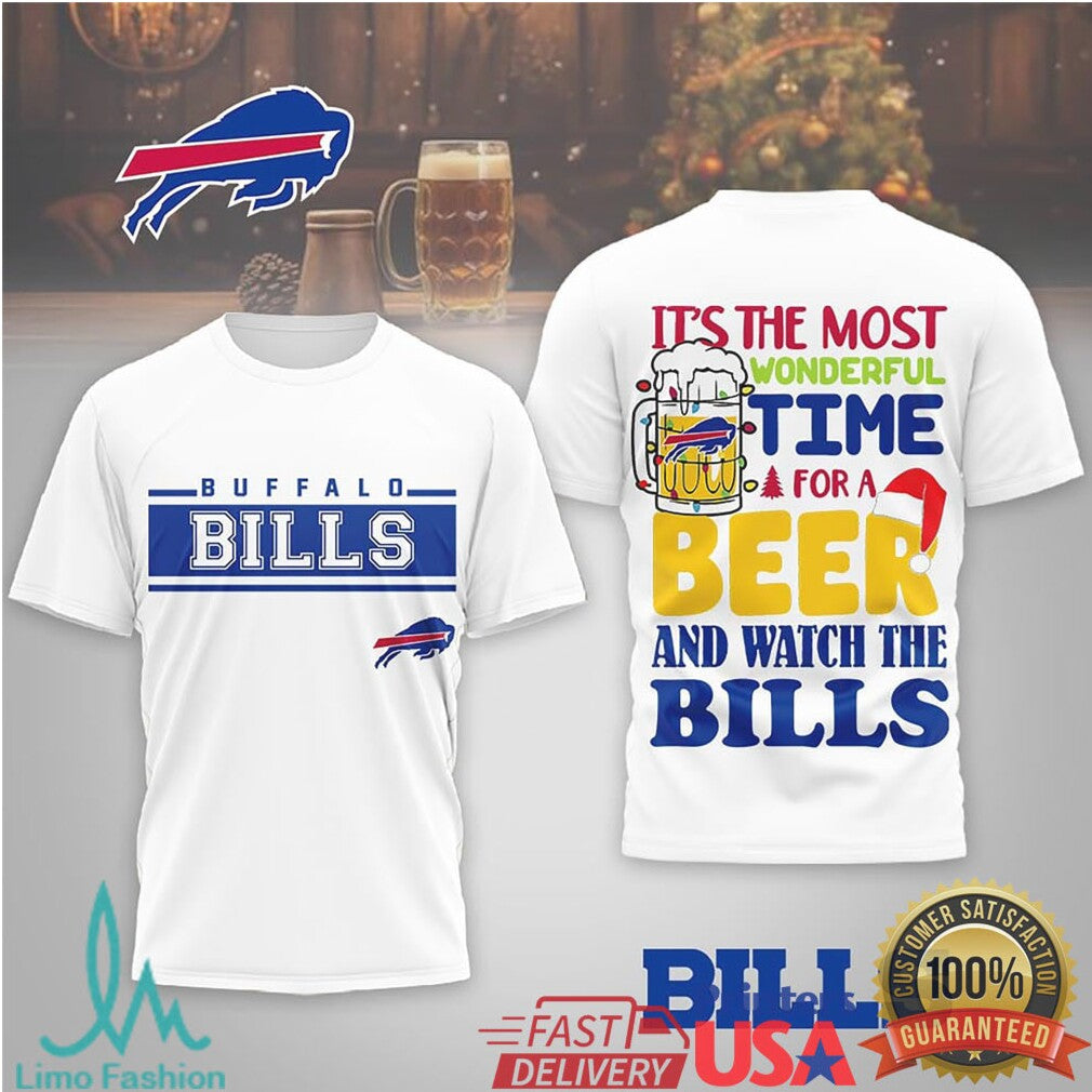 Buffalo Bills Christmas Beer Tee “Most Wonderful Time for a Beer and the Bills” - Limotees LLC